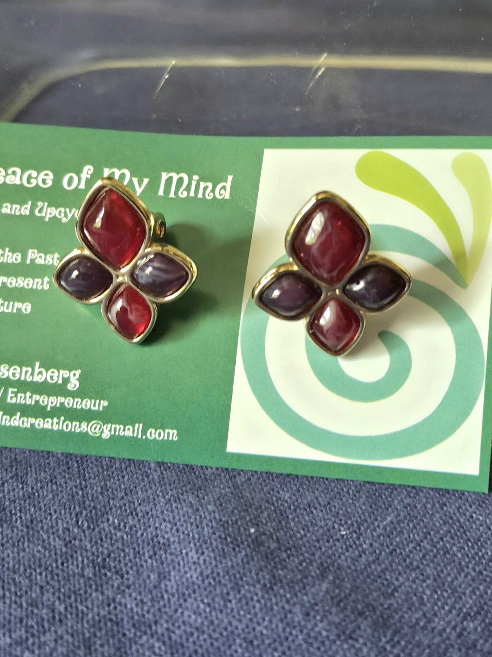 Vintage Turkish Butterfly Back Red and Purple Earrings NWOT Never Worn